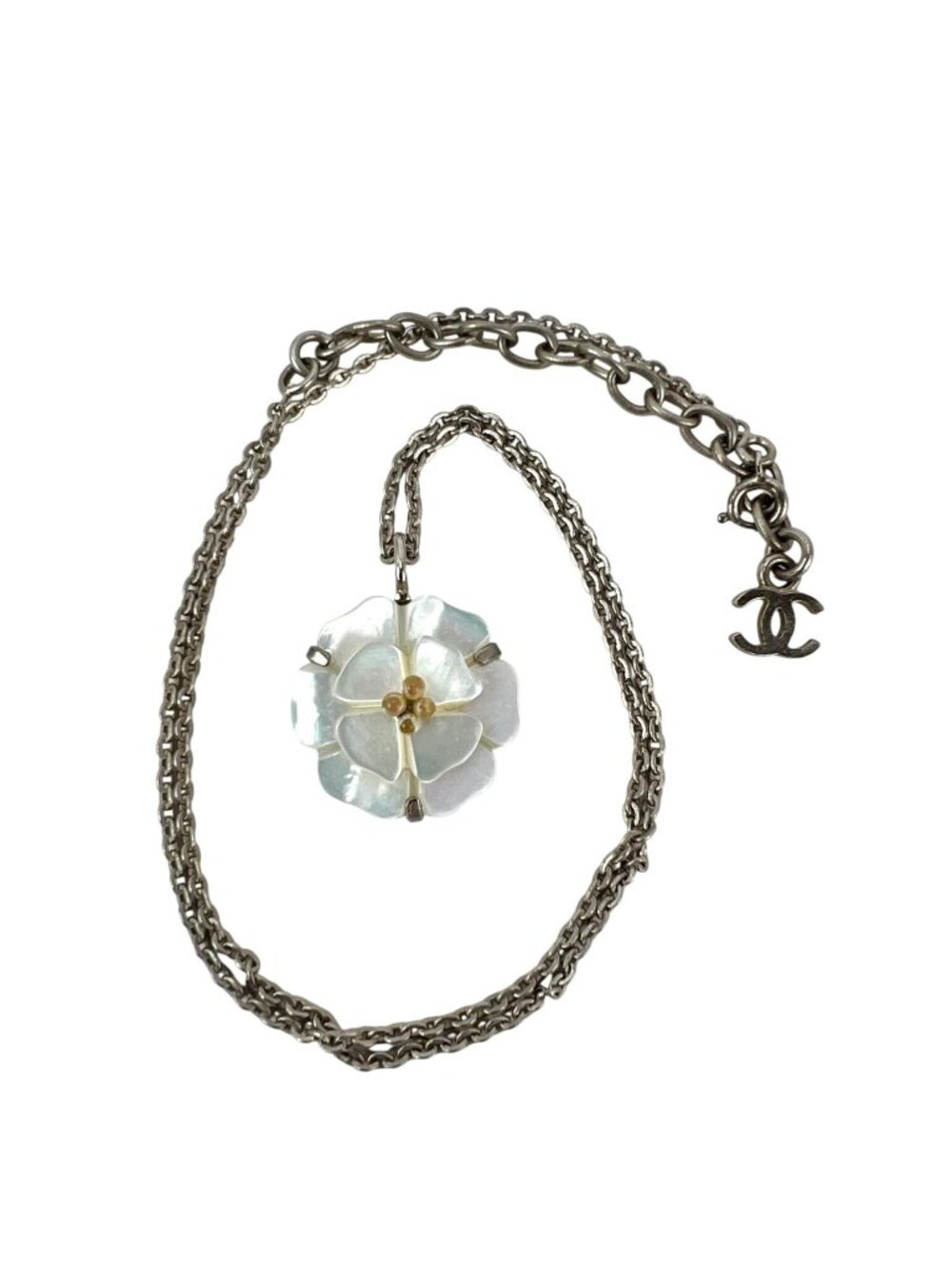 Chanel Mother of Pearl Camellia Pendant Necklace